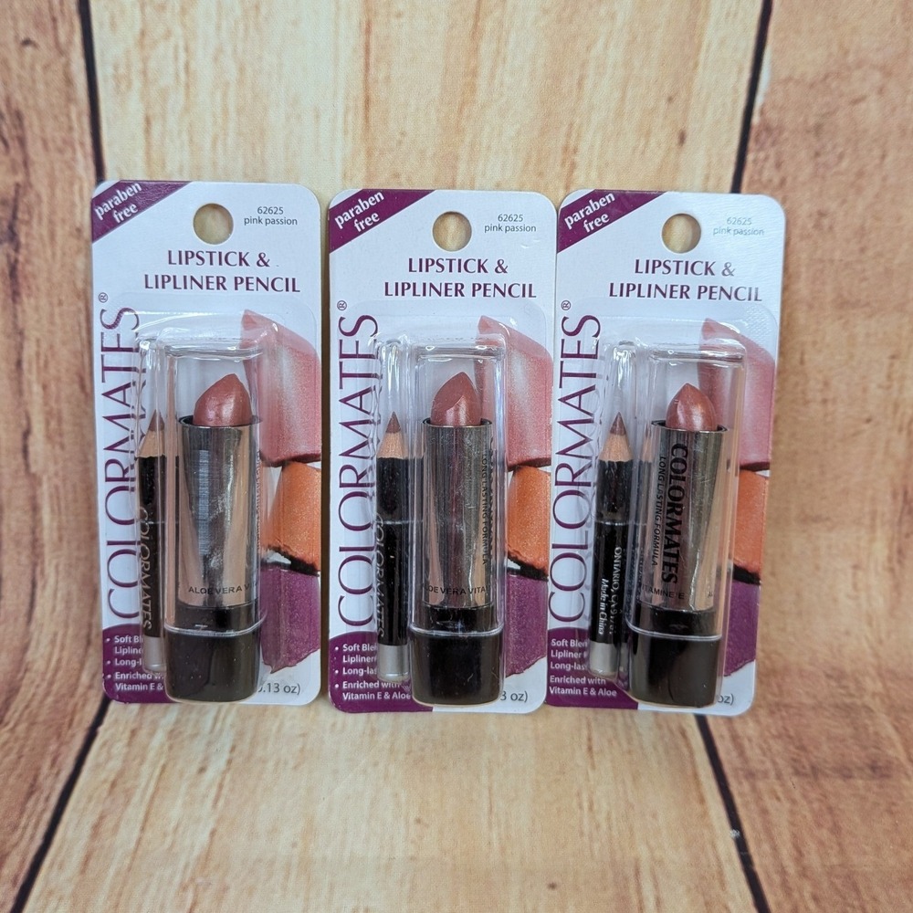 3 PK Colormates Lipstick & Lipliner Pencil Set Pink Passion Vitamin E Aloe